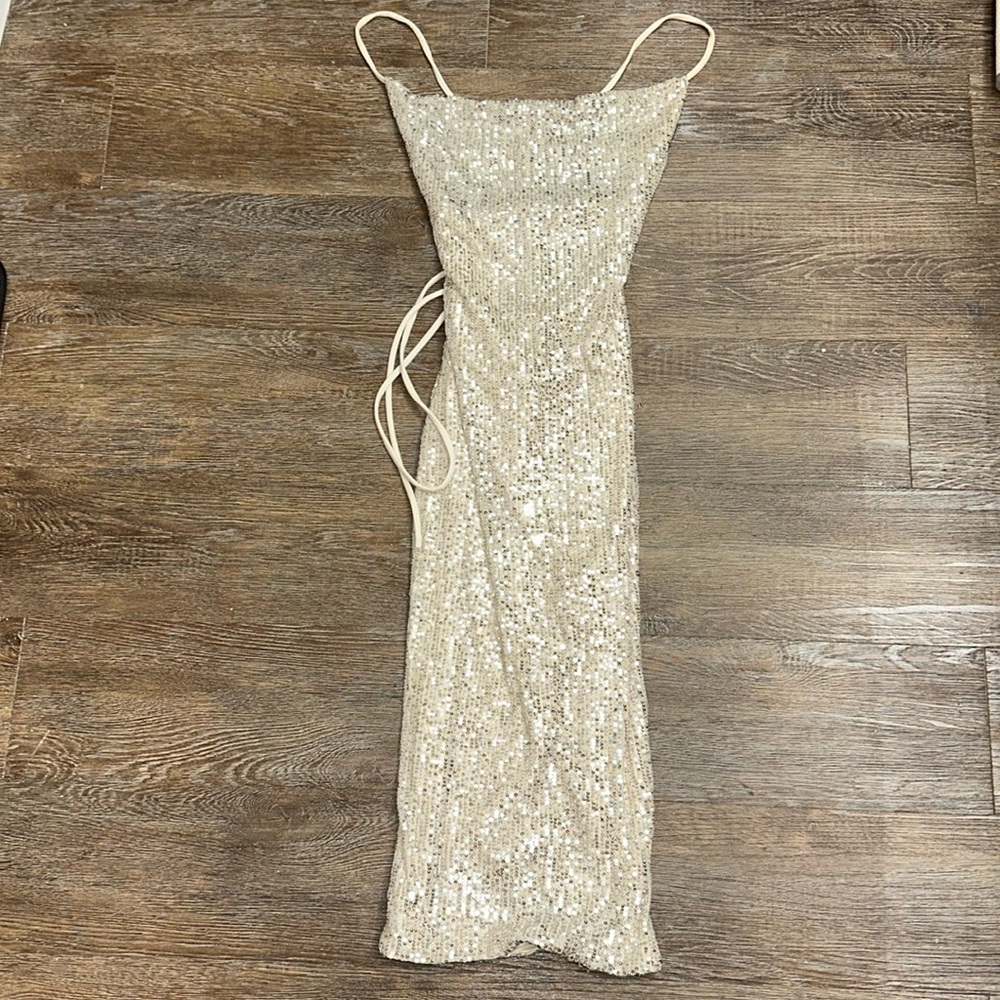 Sequin lace up back mini dress